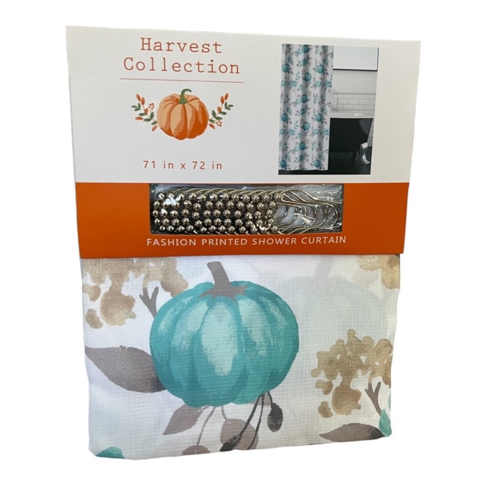 Harvest Collection Fall Teal Pumpkin Shower Curtain With Rings